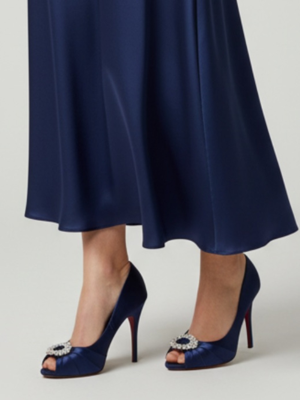 Nina Midnight Blue Satin Peep Toe Heels